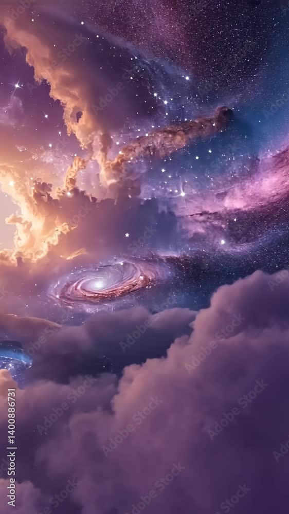 Wall mural surreal cosmic artwork featuring vibrant clouds and a distant galaxy, evoking a sense of wonder and 