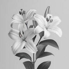 Elegant Monochrome Lily Blossom Arrangement on a Clean Background