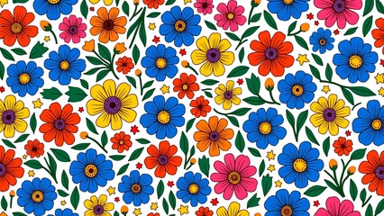 Vibrant Floral Pattern with Colorful Flowers and Abstract Design