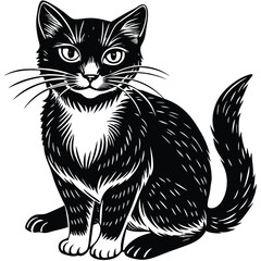 black and white cat vector