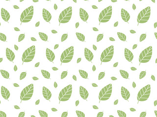 Seamless pattern featuring delicate green leaves in a subtle, harmonious design. Ideal for eco-friendly projects, textiles, stationery, and digital backgrounds, adding a natural, minimal touch 