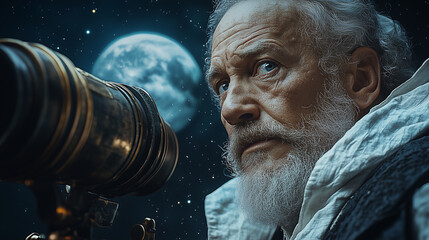 Awe-Inspiring Portrait of Galileo Galilei Discovering Lunar Craters Under Starry Sky