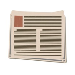 Stacked news pages, displaying text and a graphic