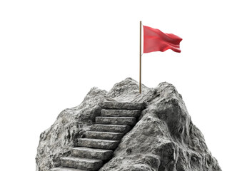 Climbing to victory flag on mountain conceptual summit isolated on transparent background, png