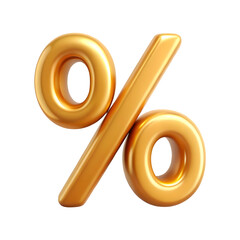 Golden percent sign 3d rendering isolated on transparent background. Cut out