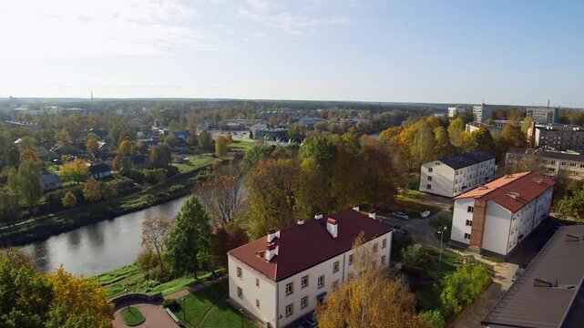 Small Rural Town Viewed from Above in Eastern Europe. Valmiera is One of the Oldest Cities in Latvia, Having Been a Member of the Hanseatic League.