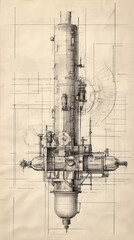 Obraz premium Nuclear reactor design blueprint showcasing intricate details and engineering precision, illustrating the complexity of nuclear technology and energy generation concept