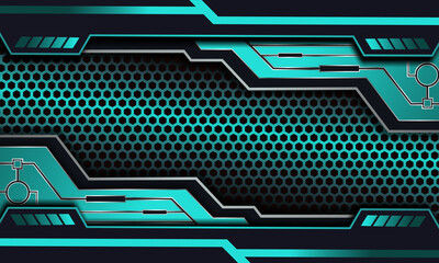 Futuristic interface design with teal circuit elements and hexagonal mesh center. Combines tech HUD styling and cyberpunk aesthetics, perfect for gaming UIs, digital dashboards, or sci-fi concepts.