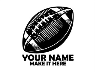 Detailed black and white illustration of an American football with textured surface and laces. Sport concept, American football logo design and American football vector design