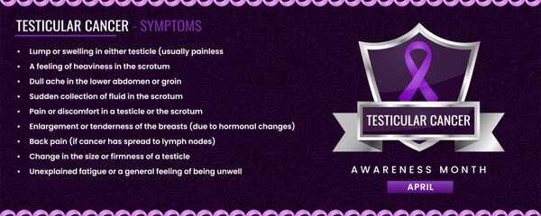 Original Testicular Cancer ribbon with Symptoms, Shield Design with Pattern Based Background.
