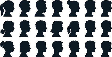 Human Head Silhouettes Vector Illustration Featuring a Mix of Male and Female Profiles for Diversity and Identity Design Elements - obrazy, fototapety, plakaty