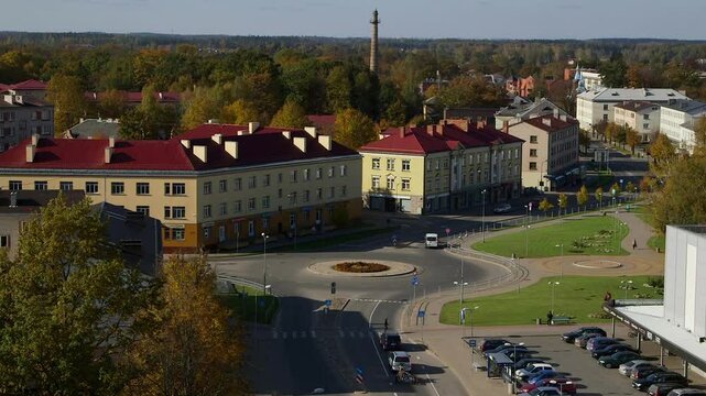 Small Rural Town Viewed from Above in Eastern Europe. Valmiera is One of the Oldest Cities in Latvia, Having Been a Member of the Hanseatic League.