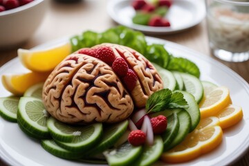 Brain with fruits, concept of healthy living and eating healthy food