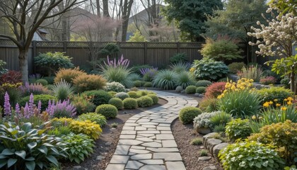 Obraz premium Serpentine Stone Path Winding Through Lush Spring Garden