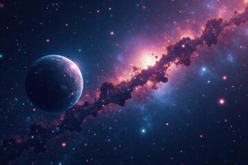 Obraz premium Distant starry universe with isolated silver sphere , cosmos, space