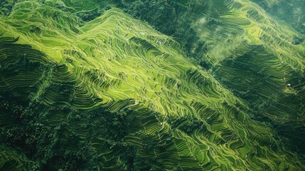 Aerial View of Lush Green Rice Terraces