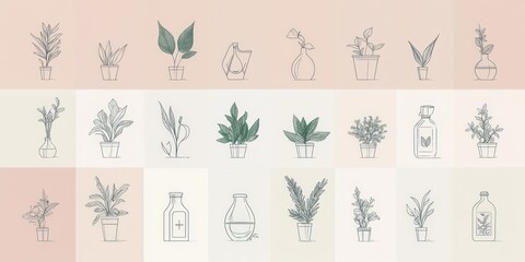 minimalistic farm lavander icons set