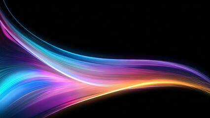黒背景にカラフルな光のラインが流れる抽象的な背景素材

