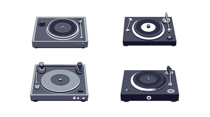 Collection of Four Retro Style Turntables Pixel Art Illustration