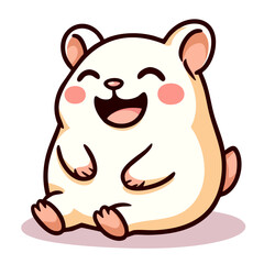 Happy hamster siting and laughing, cheerful adorable white pet, hand drawn doodle cartoon character clip art, kawaii isolated cute simple vector illustration
