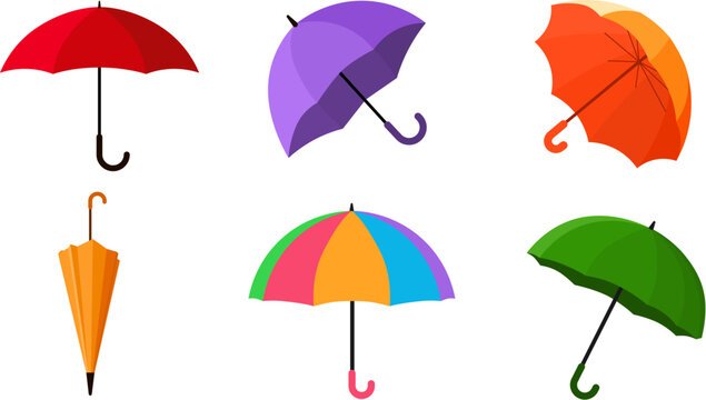Colorful collection of vector umbrellas in various styles and shapes for rainy days and sunny occasions