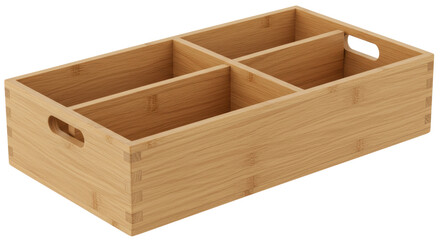 Isolated Wooden Storage Box with Dividers