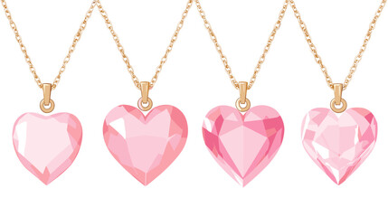 Four Pink Heart Necklaces with Gold Chains