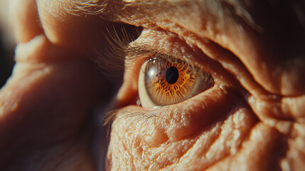 Close up of a Elderly Person Eye Deep Wrinkles