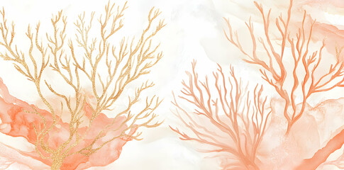 Delicate Watercolor Coral Arrangement In Soft Peach And Cream Tones