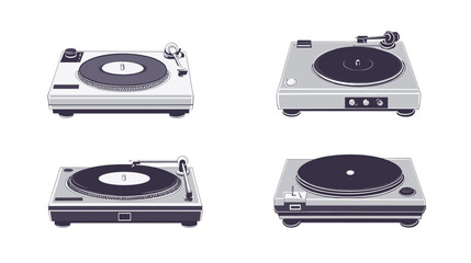 Fototapeta premium Four Retro-Style Turntables Pixel Art Illustration