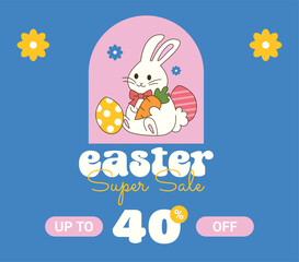 Happy Easter sale 40% off. Forty Percent OFF Super Sale. Happy Easter Vector with Bunny.