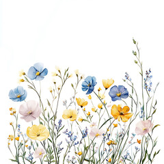 illustrations of various trees, leaves, grasses, and botanical elements on white background.