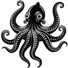 Adobe Illustrator ArtwoOctopus Icon on Black and White Vector Backgroundsrk