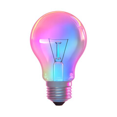 Fototapeta premium Colorful glowing idea bulb lamp, design element, isolated on clear PNG background