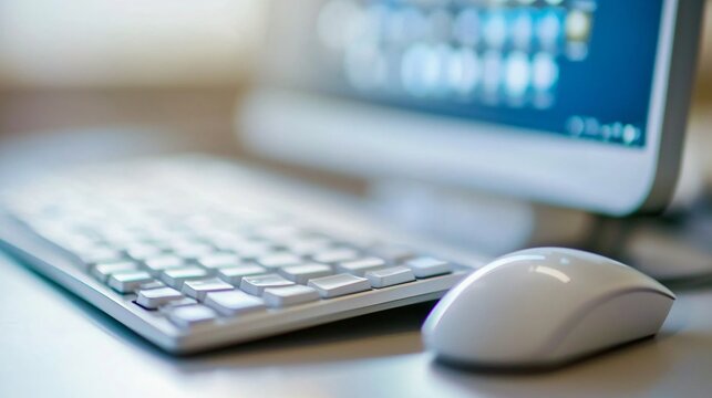 Engaging computer setup for modern workspaces home office productivity enhancement digital environment close-up perspective technology focus - Powered by Adobe