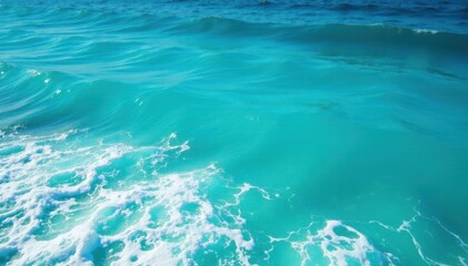 Ocean sea with deep blue turquoise color and wavy surface covered in foamy white water , foam, surf