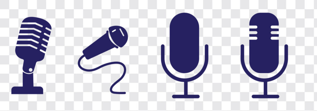 Microphone Icon set. microphone sign. Karaoke mic. Podcast microphone symbol isolated on transparent background, microphone PNG