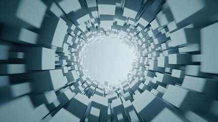 Abstract 3D Tunnel Perspective With Cubes And Light