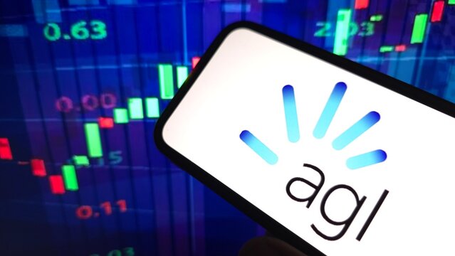 Konskie, Poland - April 06, 2025: AGL Energy company logo displayed on mobile phone