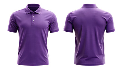 purple blank polo t shirt template from two sides isolated on transparent white background, clipping path