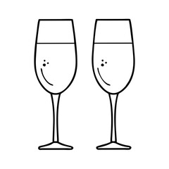 Two Elegant Wine Glasses Filled with Sparkling Beverage Ready for a Toast