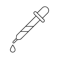Line art illustration of a dropper dispensing a single drop of liquid a simple black and white vector graphic design element