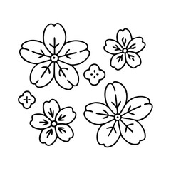 Collection of Simple Line Drawings of Cherry Blossoms and Small Flowers