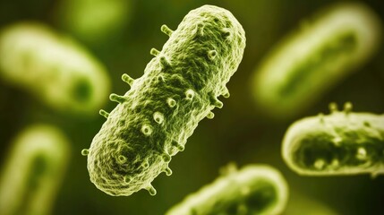 Fototapeta premium Microscopic view of harmful microbes in air particles, symbolizing poor indoor air quality. -