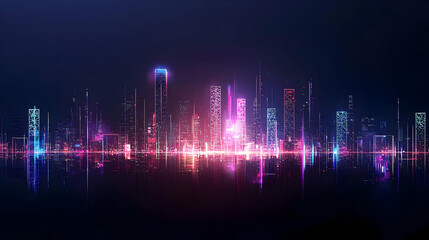 Colorful Neon City Skyline At Night