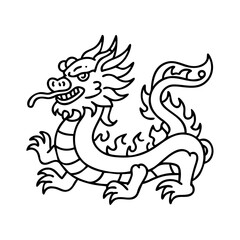 A Line Drawing of a Chinese Dragon Mythical Creature with Fiery Details