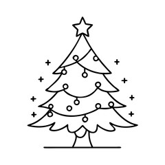 Simple Line Drawing of a Decorated Christmas Tree with Star