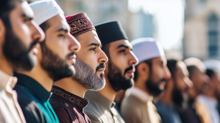 Muslim Men Standing For Prayer Inside Mosque