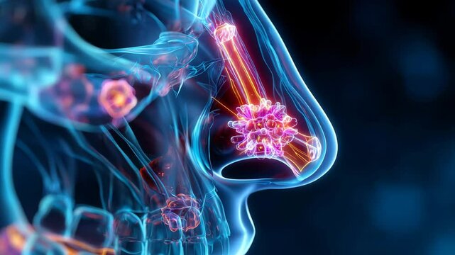 holographic of a human nose undergoing flu inflammation