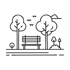 Peaceful Park Scene with Bench Under Trees and Small Plants